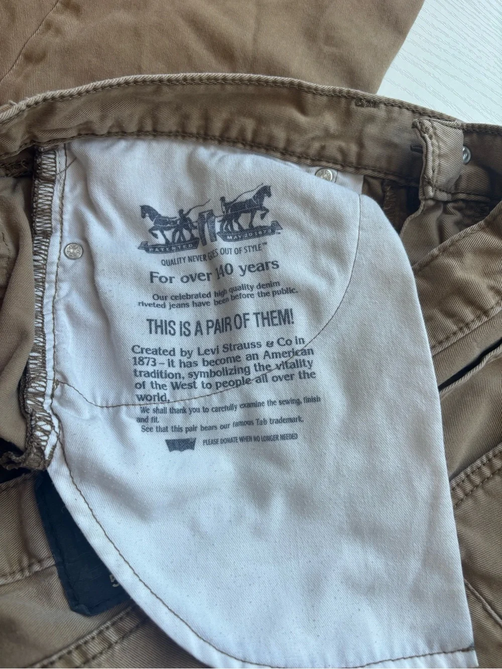 Levi's Tan Workwear Pants with Branded Waistband Lining